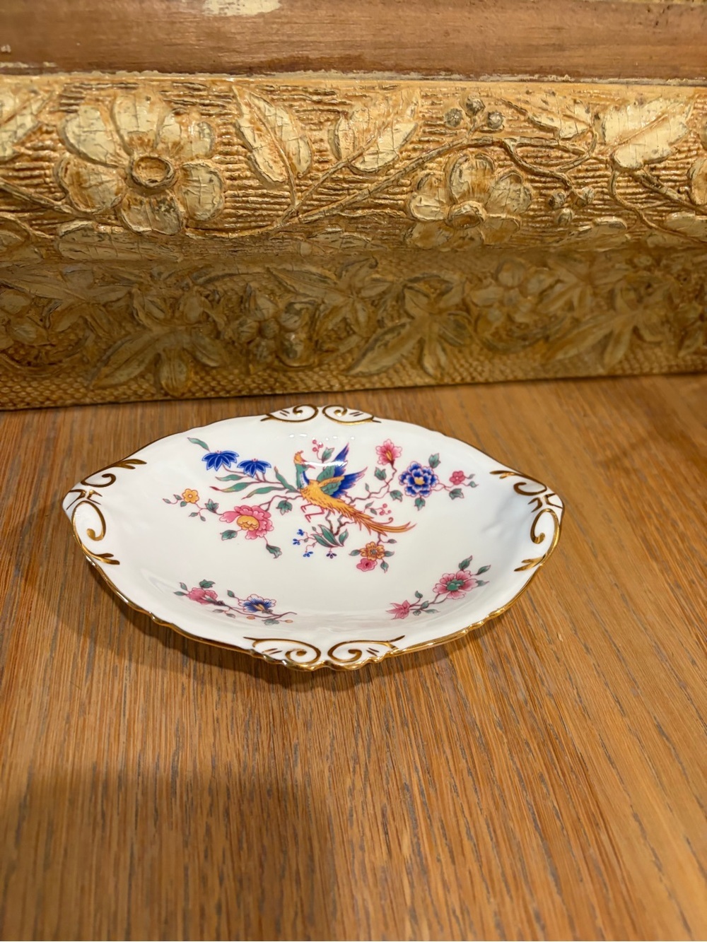 Vintage Hammersley Bone China Bird of Paradise Oval Pin Dish Tray Gilt England - Picture 2 of 5